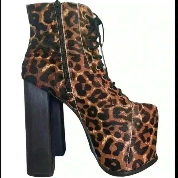 Jeffrey Campbell Womens Tan Leopard Print Lace-Up Platform Boots Size 7M - Picture 10 of 14